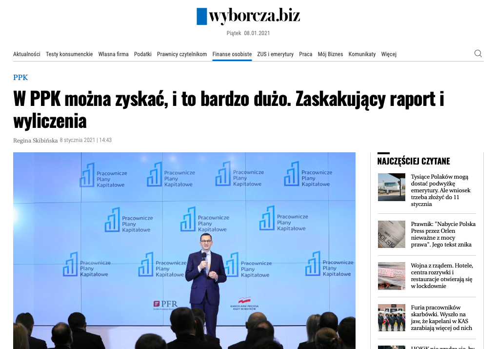 Gazeta Wyborcza: W PPK można zyskać, i to bardzo dużo. Zaskakujący raport i wyliczenia