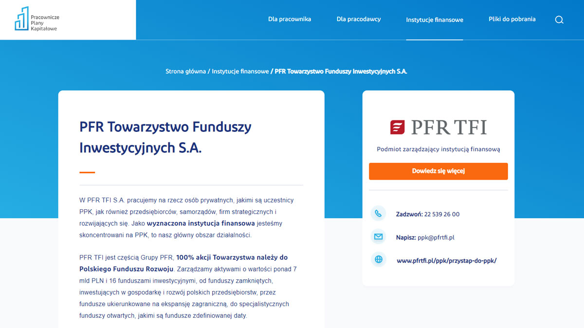 PFR TFI wyznaczoną instytucją finansową