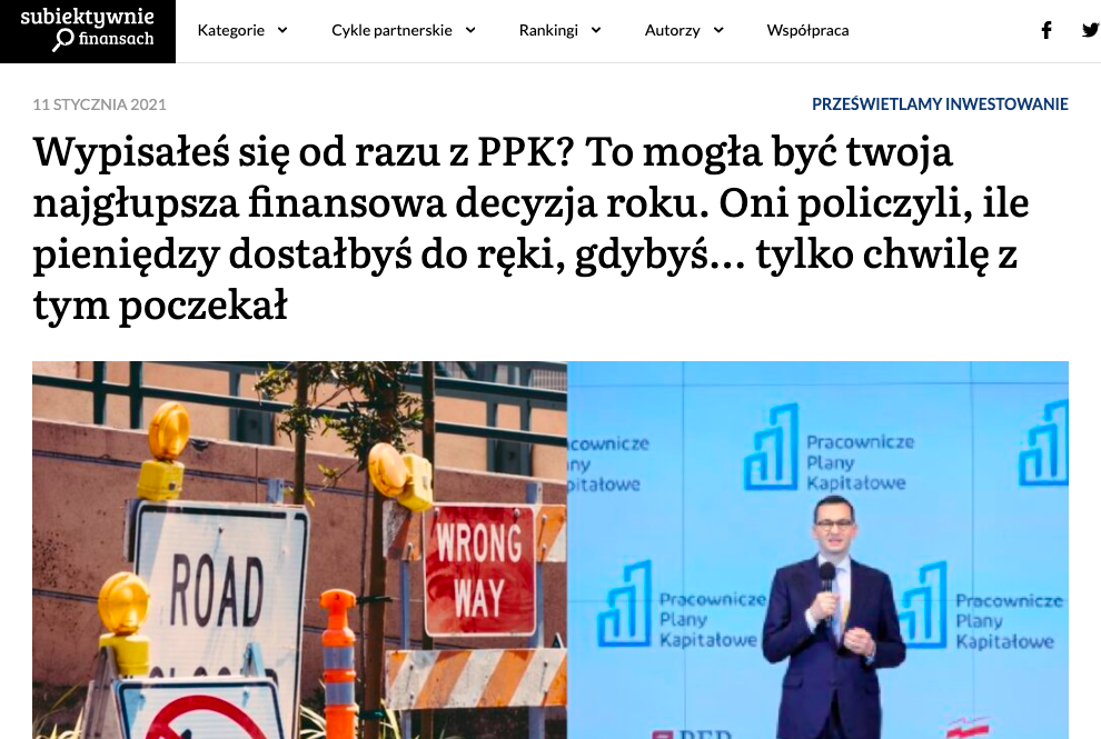 Subiektywnie o finansach: Wypisanie się z PPK to najgłupsza decyzja finansowa roku